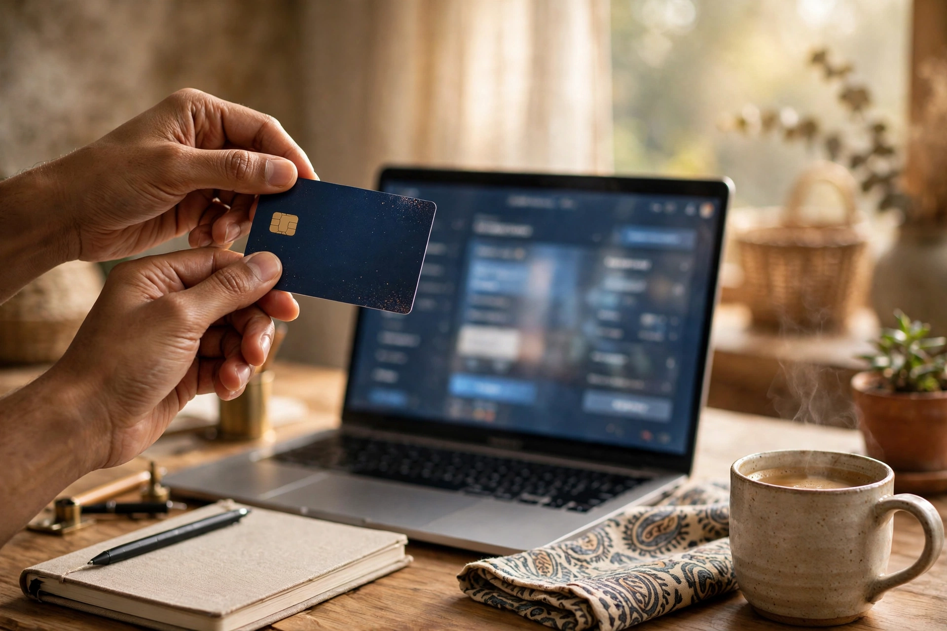 भारतीय ग्राहक दुकान पर credit card से भुगतान करते हुए, सामने billing cycle की जानकारी
