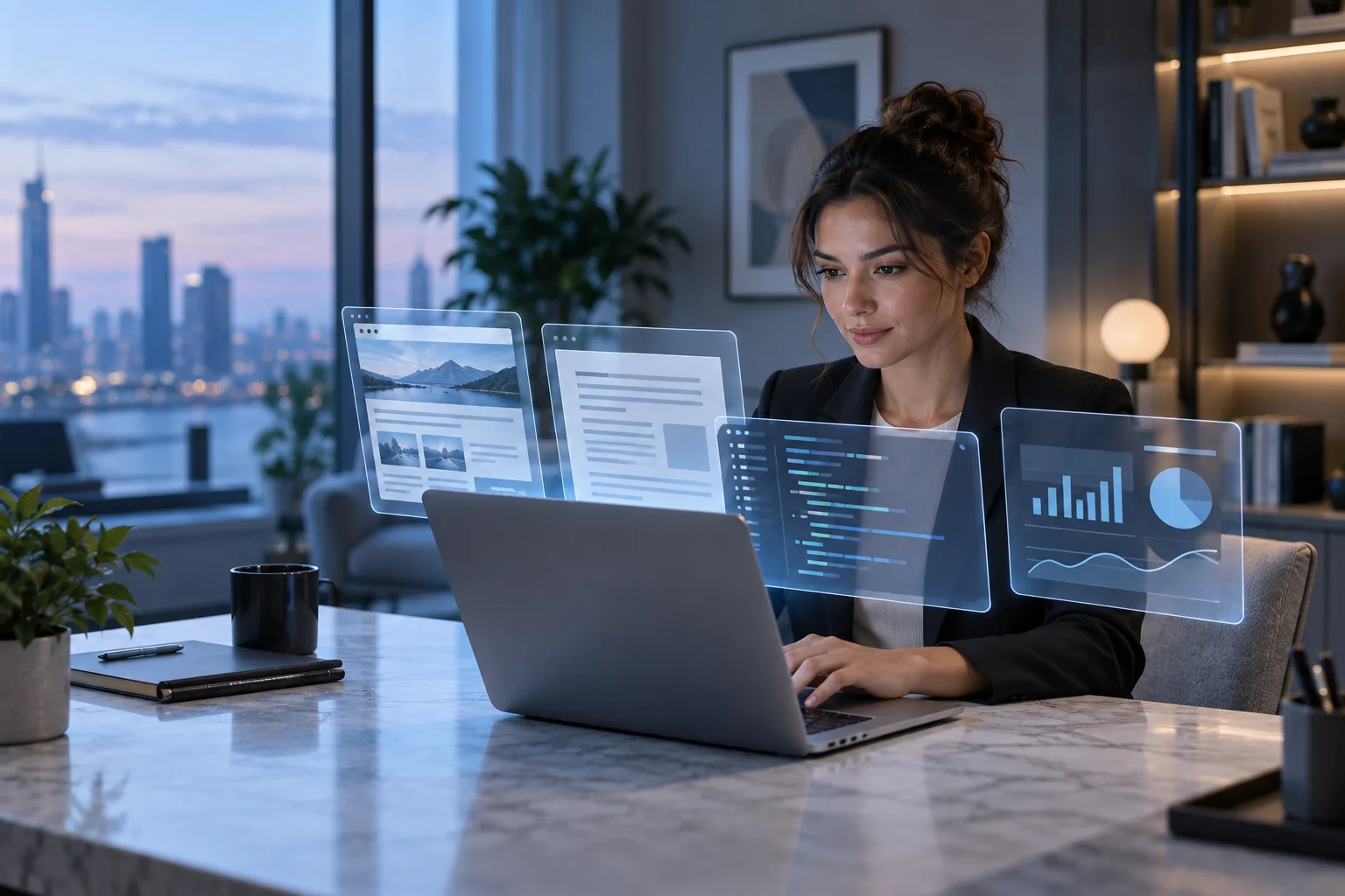 Professional coordinating documents, code, research, and charts with an AI-assisted workspace