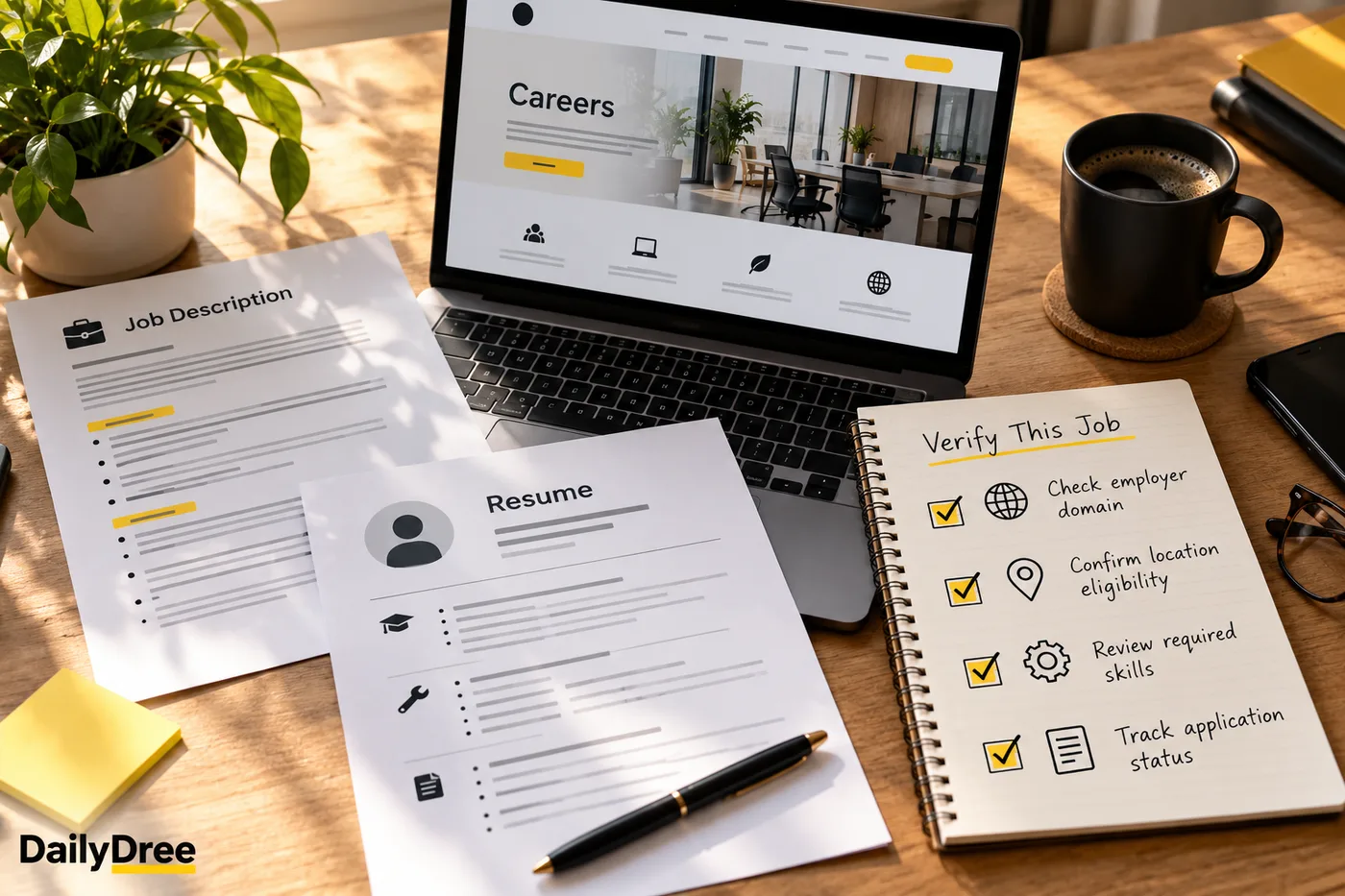 Resume, job description and checklist for verifying a remote vacancy