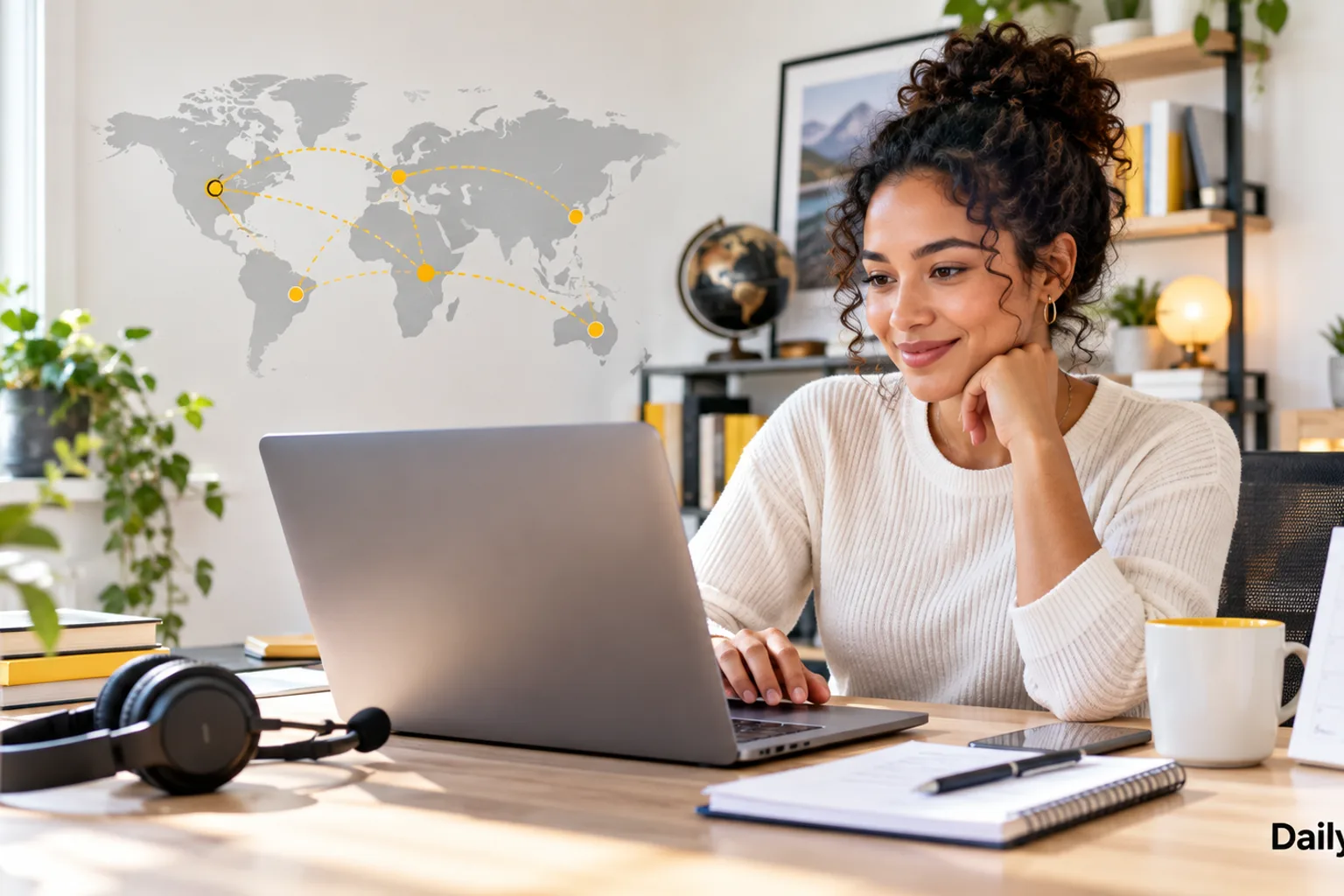 Remote professional reviewing virtual assistant job opportunities from a home office